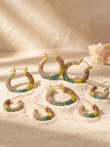 316L Stainless Steel 18K Gold PVD Colorful Zircon Rainbow Contrast Hoop Earrings - Colorful Zircon, Rainbow Contrast, Hoop Earrings, Gold PVD, Niche Design Wholesale Stainless Steel Jewelry - Sensitive Skin Friendly - Detail 6