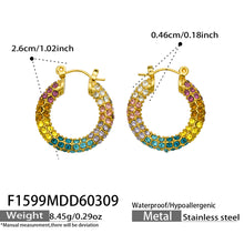 316L Stainless Steel 18K Gold PVD Colorful Zircon Rainbow Contrast Hoop Earrings - Colorful Zircon, Rainbow Contrast, Hoop Earrings, Gold PVD, Niche Design Wholesale Stainless Steel Jewelry - Sensitive Skin Friendly - Detail 8