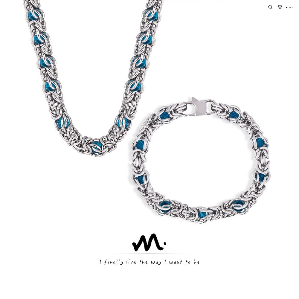 316L Stainless Steel 18K Gold PVD Creative Skeleton Blue Pattern Bracelet - Creative Skeleton Blue Pattern Wholesale Stainless Steel Jewelry - Sensitive Skin Friendly - Detail 1