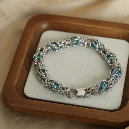 316L Stainless Steel 18K Gold PVD Creative Skeleton Blue Pattern Bracelet - Creative Skeleton Blue Pattern Wholesale Stainless Steel Jewelry - Sensitive Skin Friendly - Detail 2