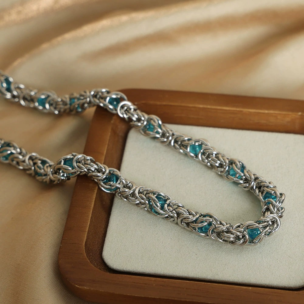316L Stainless Steel 18K Gold PVD Creative Skeleton Blue Pattern Bracelet - Creative Skeleton Blue Pattern Wholesale Stainless Steel Jewelry - Sensitive Skin Friendly - Detail 3