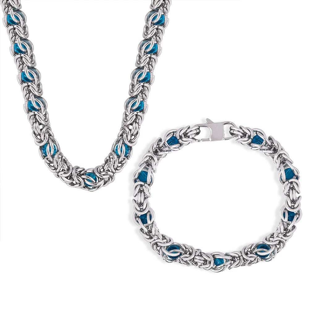316L Stainless Steel 18K Gold PVD Creative Skeleton Blue Pattern Bracelet - Creative Skeleton Blue Pattern Wholesale Stainless Steel Jewelry - Sensitive Skin Friendly - Detail 5