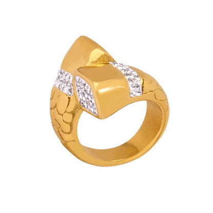 316L Stainless Steel 18K Gold PVD Cross Geometric Zircon Ring - Gold Zircon Cross Geometric Ring Minimalist Wholesale Stainless Steel Jewelry - Sensitive Skin Friendly - Detail 4