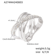 316L Stainless Steel 18K Gold PVD Cross-Wrapped Rhinestone Ring - Cross-Wrapped Rhinestone Ring Vintage Chic Band Wholesale Stainless Steel Jewelry - Sensitive Skin Friendly - Detail 2