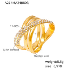 316L Stainless Steel 18K Gold PVD Cross-Wrapped Rhinestone Ring - Cross-Wrapped Rhinestone Ring Vintage Chic Band Wholesale Stainless Steel Jewelry - Sensitive Skin Friendly - Detail 5
