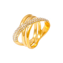 316L Stainless Steel 18K Gold PVD Cross-Wrapped Rhinestone Ring - Cross-Wrapped Rhinestone Ring Vintage Chic Band Wholesale Stainless Steel Jewelry - Sensitive Skin Friendly - Detail 6