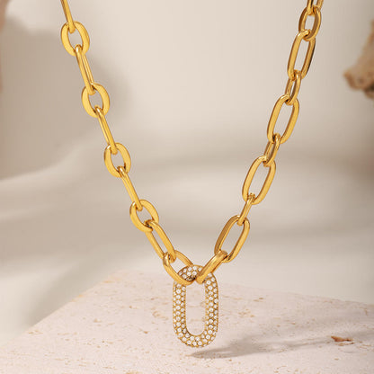 316L Stainless Steel 18K Gold PVD Cuban Chain Zircon Bracelet Necklace Set - Cuban Chain Green Zircon Hip Hop Wholesale Stainless Steel Jewelry - Sensitive Skin Friendly - Detail 10