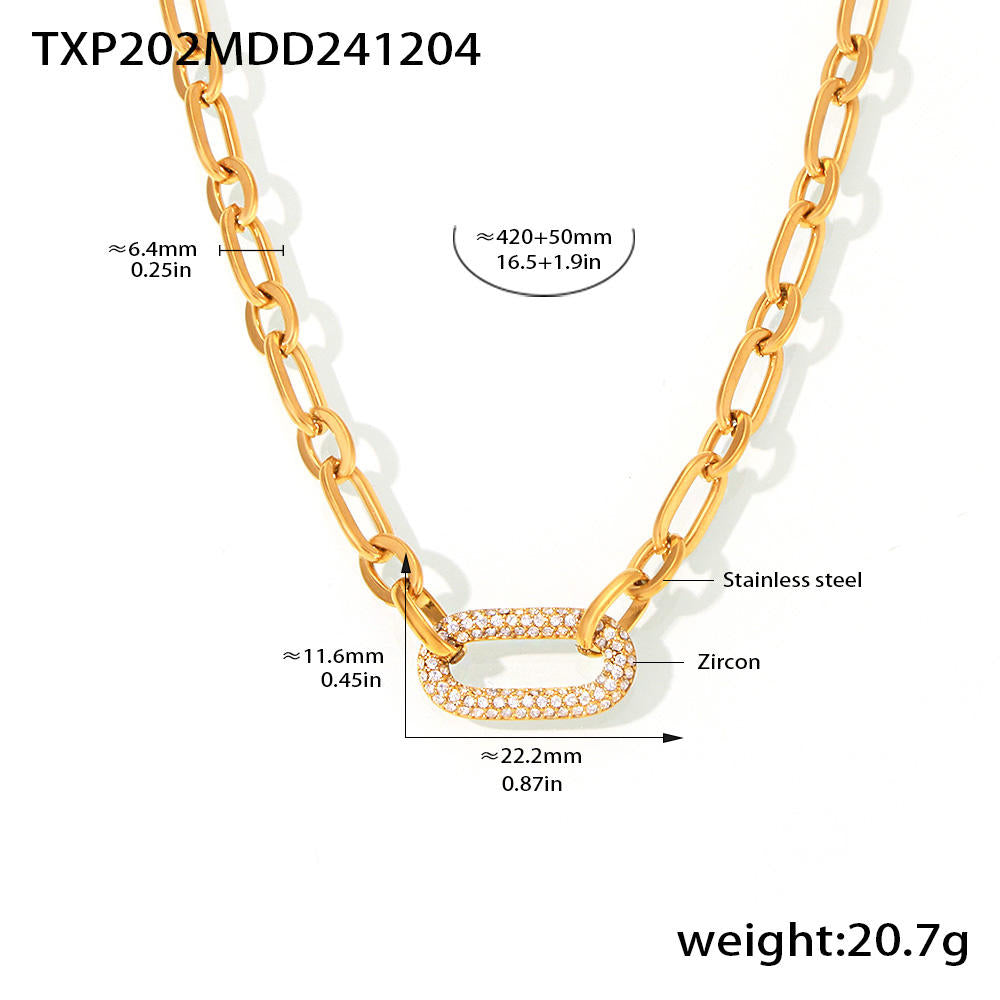 316L Stainless Steel 18K Gold PVD Cuban Chain Zircon Bracelet Necklace Set - Cuban Chain Green Zircon Hip Hop Wholesale Stainless Steel Jewelry - Sensitive Skin Friendly - Detail 2