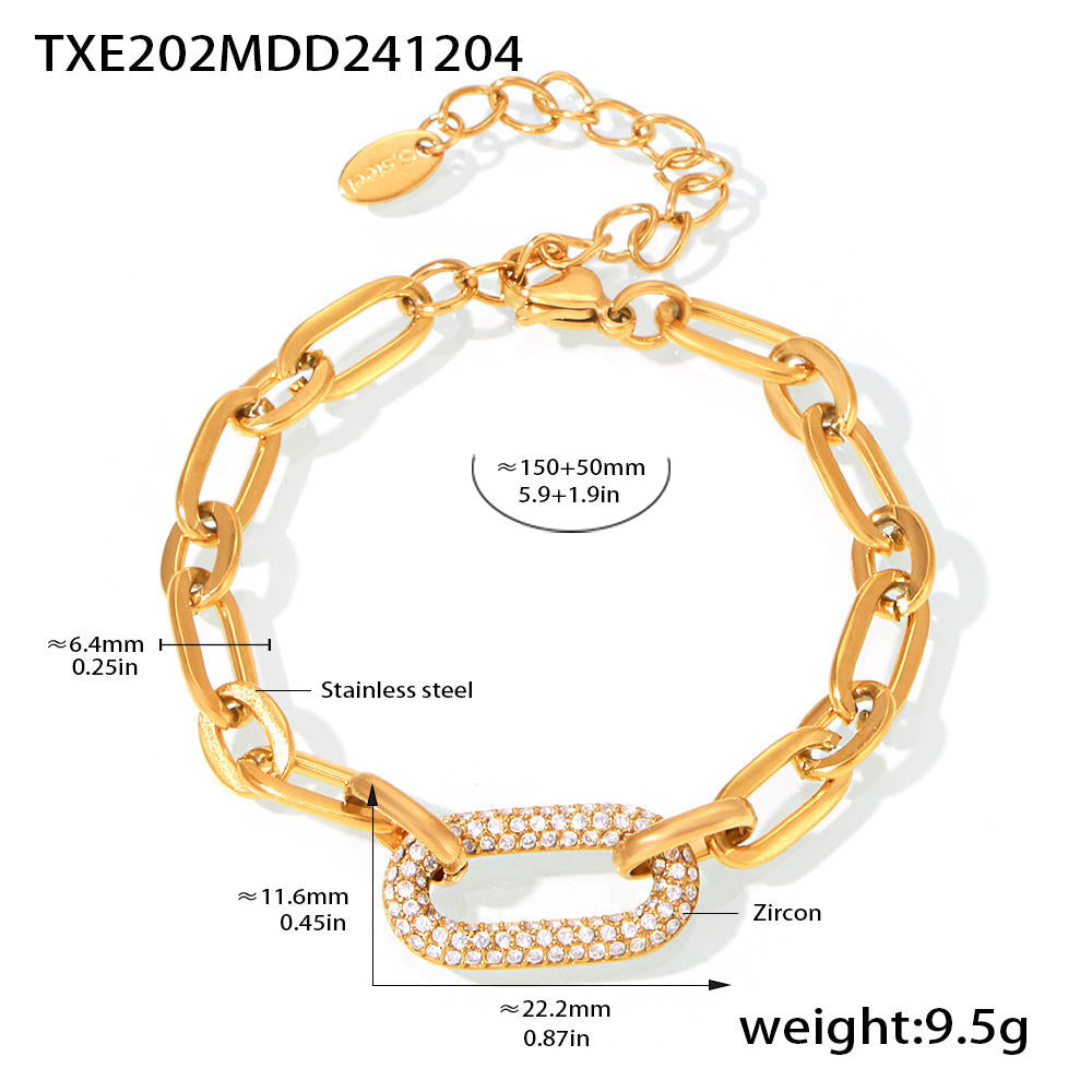 316L Stainless Steel 18K Gold PVD Cuban Chain Zircon Bracelet Necklace Set - Cuban Chain Green Zircon Hip Hop Wholesale Stainless Steel Jewelry - Sensitive Skin Friendly - Detail 3