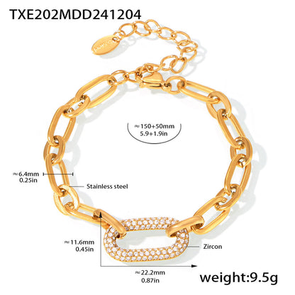 316L Stainless Steel 18K Gold PVD Cuban Chain Zircon Bracelet Necklace Set - Cuban Chain Green Zircon Hip Hop Wholesale Stainless Steel Jewelry - Sensitive Skin Friendly - Detail 3