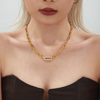 316L Stainless Steel 18K Gold PVD Cuban Chain Zircon Bracelet Necklace Set - Cuban Chain Green Zircon Hip Hop Wholesale Stainless Steel Jewelry - Sensitive Skin Friendly - Detail 9