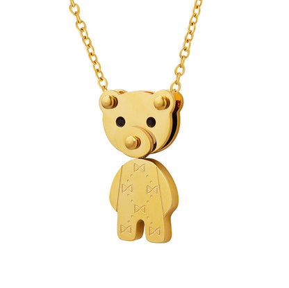 316L Stainless Steel 18K Gold PVD Cute Bear Pendant Necklace - Cute Bear Pendant, Minimalist, Cartoon, Delicate Wholesale Stainless Steel Jewelry - Sensitive Skin Friendly - Detail 1