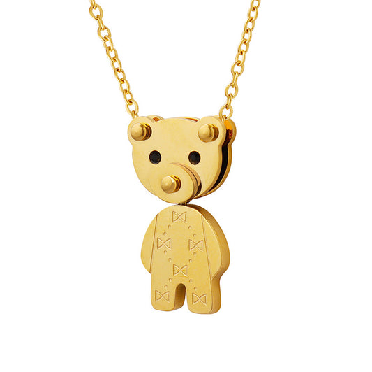 316L Stainless Steel 18K Gold PVD Cute Bear Pendant Necklace - Cute Bear Pendant, Minimalist, Cartoon, Delicate Wholesale Stainless Steel Jewelry - Sensitive Skin Friendly - Detail 1
