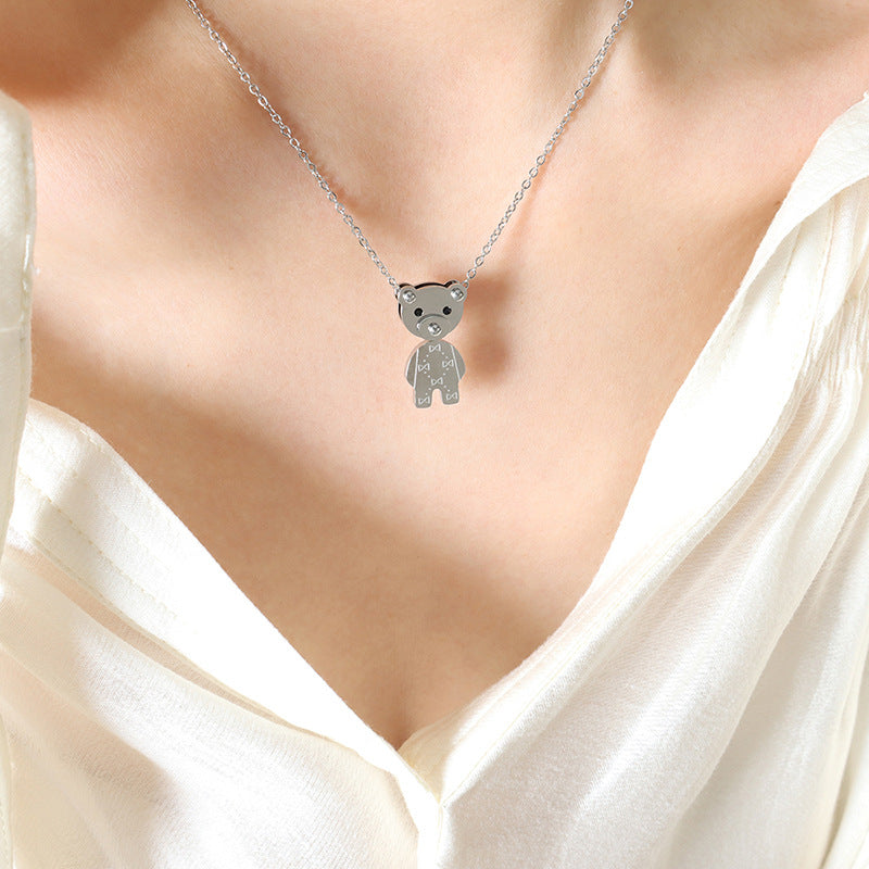 316L Stainless Steel 18K Gold PVD Cute Bear Pendant Necklace - Cute Bear Pendant, Minimalist, Cartoon, Delicate Wholesale Stainless Steel Jewelry - Sensitive Skin Friendly - Detail 2