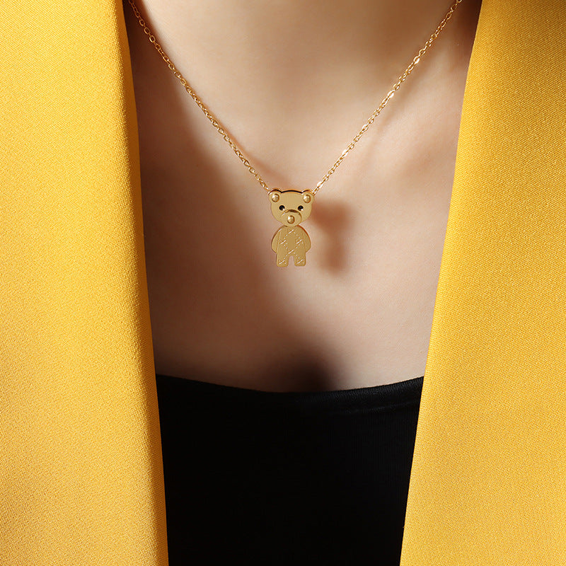 316L Stainless Steel 18K Gold PVD Cute Bear Pendant Necklace - Cute Bear Pendant, Minimalist, Cartoon, Delicate Wholesale Stainless Steel Jewelry - Sensitive Skin Friendly - Detail 3
