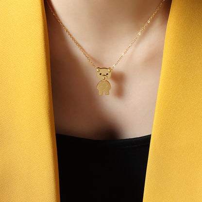 316L Stainless Steel 18K Gold PVD Cute Bear Pendant Necklace - Cute Bear Pendant, Minimalist, Cartoon, Delicate Wholesale Stainless Steel Jewelry - Sensitive Skin Friendly - Detail 3
