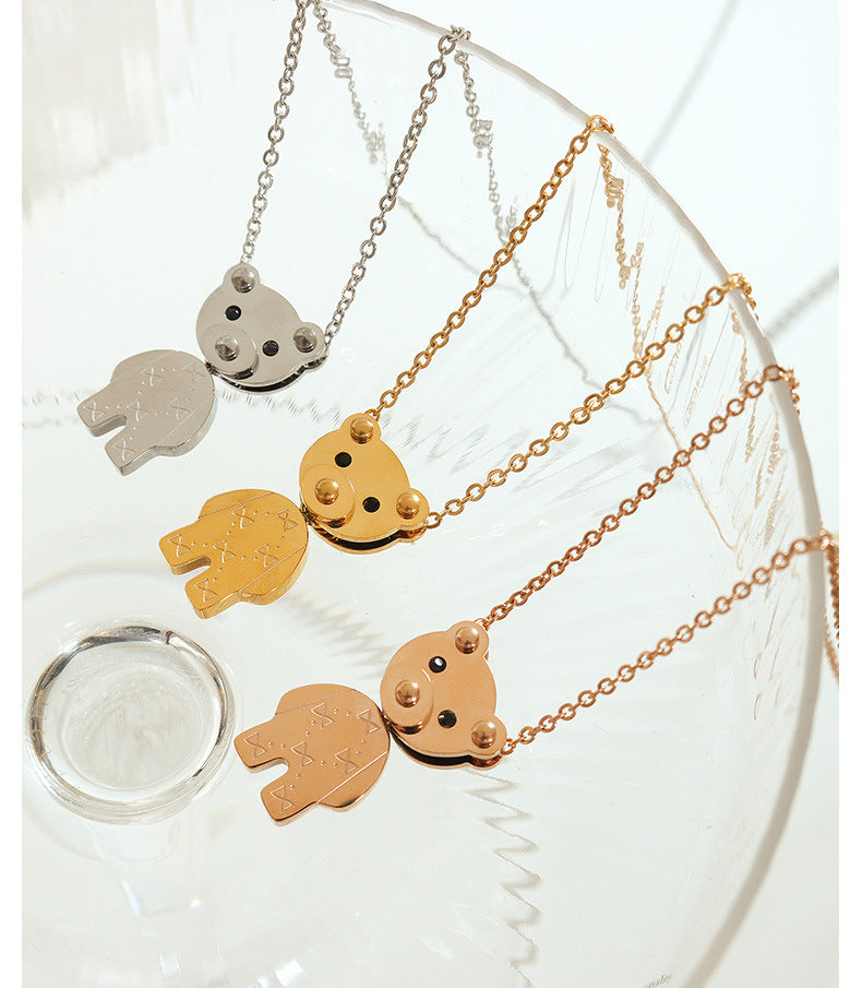 316L Stainless Steel 18K Gold PVD Cute Bear Pendant Necklace - Cute Bear Pendant, Minimalist, Cartoon, Delicate Wholesale Stainless Steel Jewelry - Sensitive Skin Friendly - Detail 4