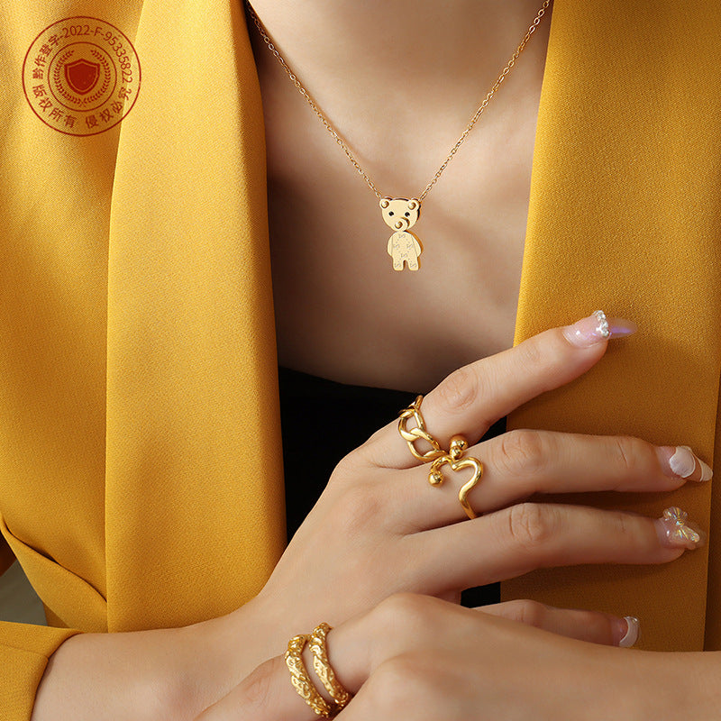 316L Stainless Steel 18K Gold PVD Cute Bear Pendant Necklace - Cute Bear Pendant, Minimalist, Cartoon, Delicate Wholesale Stainless Steel Jewelry - Sensitive Skin Friendly - Detail 5