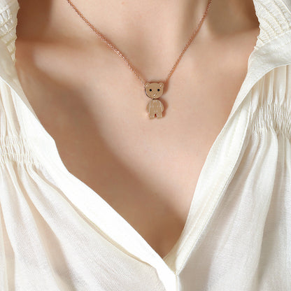 316L Stainless Steel 18K Gold PVD Cute Bear Pendant Necklace - Cute Bear Pendant, Minimalist, Cartoon, Delicate Wholesale Stainless Steel Jewelry - Sensitive Skin Friendly - Detail 6