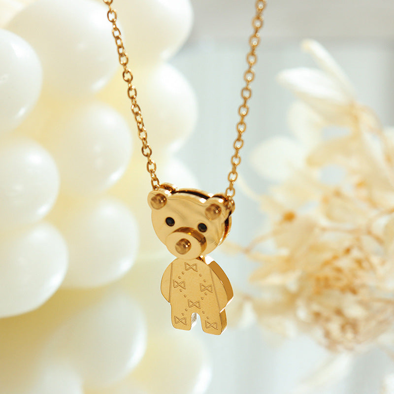 316L Stainless Steel 18K Gold PVD Cute Bear Pendant Necklace - Cute Bear Pendant, Minimalist, Cartoon, Delicate Wholesale Stainless Steel Jewelry - Sensitive Skin Friendly - Detail 7