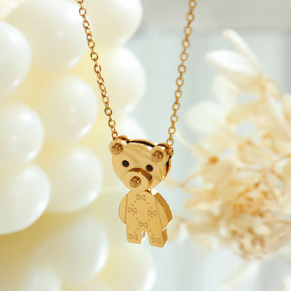 316L Stainless Steel 18K Gold PVD Cute Bear Pendant Necklace - Cute Bear Pendant, Minimalist, Cartoon, Delicate Wholesale Stainless Steel Jewelry - Sensitive Skin Friendly - Detail 7