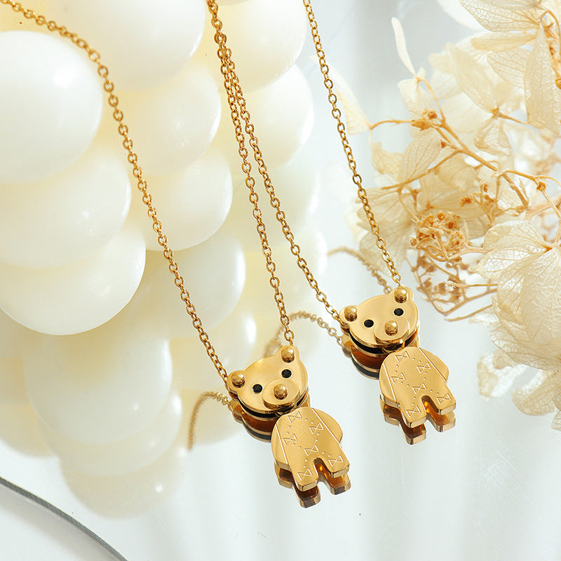 316L Stainless Steel 18K Gold PVD Cute Bear Pendant Necklace - Cute Bear Pendant, Minimalist, Cartoon, Delicate Wholesale Stainless Steel Jewelry - Sensitive Skin Friendly - Detail 8