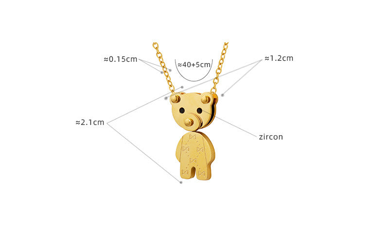 316L Stainless Steel 18K Gold PVD Cute Bear Pendant Necklace - Cute Bear Pendant, Minimalist, Cartoon, Delicate Wholesale Stainless Steel Jewelry - Sensitive Skin Friendly - Detail 9