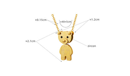 316L Stainless Steel 18K Gold PVD Cute Bear Pendant Necklace - Cute Bear Pendant, Minimalist, Cartoon, Delicate Wholesale Stainless Steel Jewelry - Sensitive Skin Friendly - Detail 9