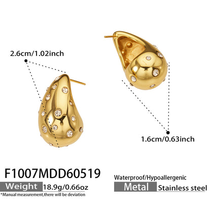 316L Stainless Steel 18K Gold PVD Czech Diamond Inlaid Pearl Earrings - Elegant Inlaid Earrings, Czech Diamond Pearl Earrings Wholesale Stainless Steel Jewelry - Sensitive Skin Friendly - Detail 13