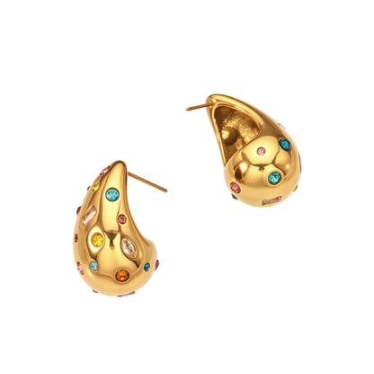 316L Stainless Steel 18K Gold PVD Czech Diamond Inlaid Pearl Earrings - Elegant Inlaid Earrings, Czech Diamond Pearl Earrings Wholesale Stainless Steel Jewelry - Sensitive Skin Friendly - Detail 9