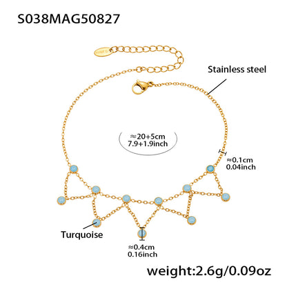 316L Stainless Steel 18K Gold PVD Dainty Starburst Charm Chain Anklet - Dainty, Starburst, Zircon, Turquoise, Minimalist, Gold, Chain Wholesale Stainless Steel Jewelry - Sensitive Skin Friendly - Detail 11