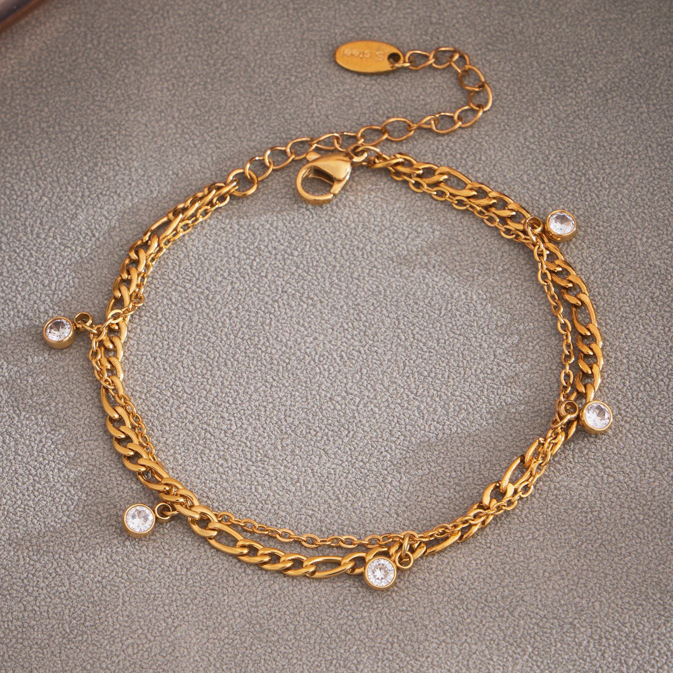 316L Stainless Steel 18K Gold PVD Dainty Starburst Charm Chain Anklet - Dainty, Starburst, Zircon, Turquoise, Minimalist, Gold, Chain Wholesale Stainless Steel Jewelry - Sensitive Skin Friendly - Detail 2