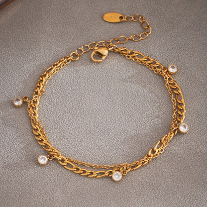 316L Stainless Steel 18K Gold PVD Dainty Starburst Charm Chain Anklet - Dainty, Starburst, Zircon, Turquoise, Minimalist, Gold, Chain Wholesale Stainless Steel Jewelry - Sensitive Skin Friendly - Detail 2