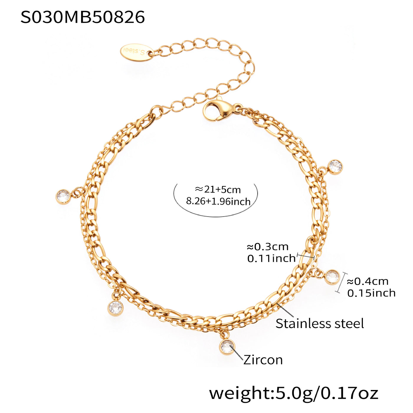 316L Stainless Steel 18K Gold PVD Dainty Starburst Charm Chain Anklet - Dainty, Starburst, Zircon, Turquoise, Minimalist, Gold, Chain Wholesale Stainless Steel Jewelry - Sensitive Skin Friendly - Detail 4