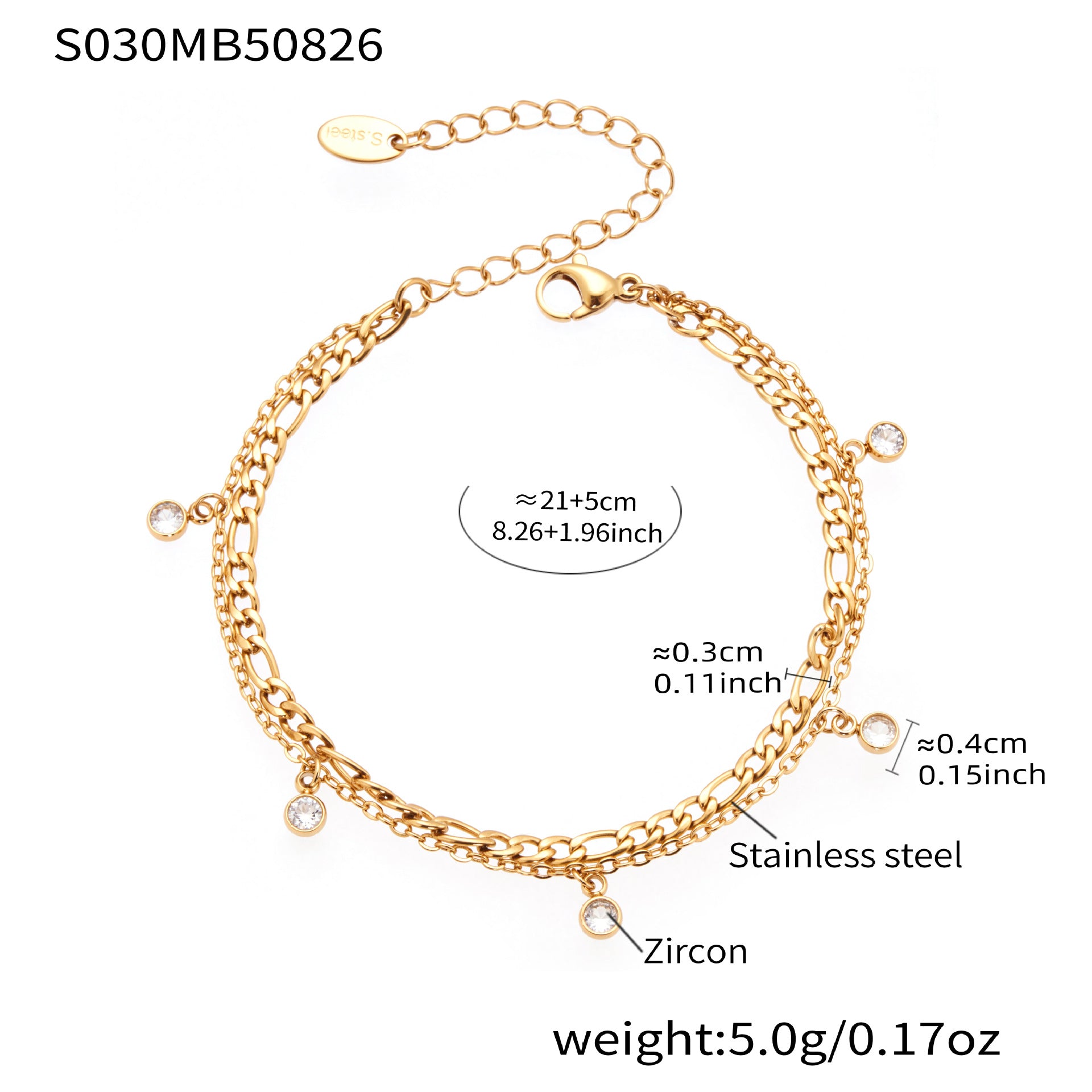 316L Stainless Steel 18K Gold PVD Dainty Starburst Charm Chain Anklet - Dainty, Starburst, Zircon, Turquoise, Minimalist, Gold, Chain Wholesale Stainless Steel Jewelry - Sensitive Skin Friendly - Detail 4