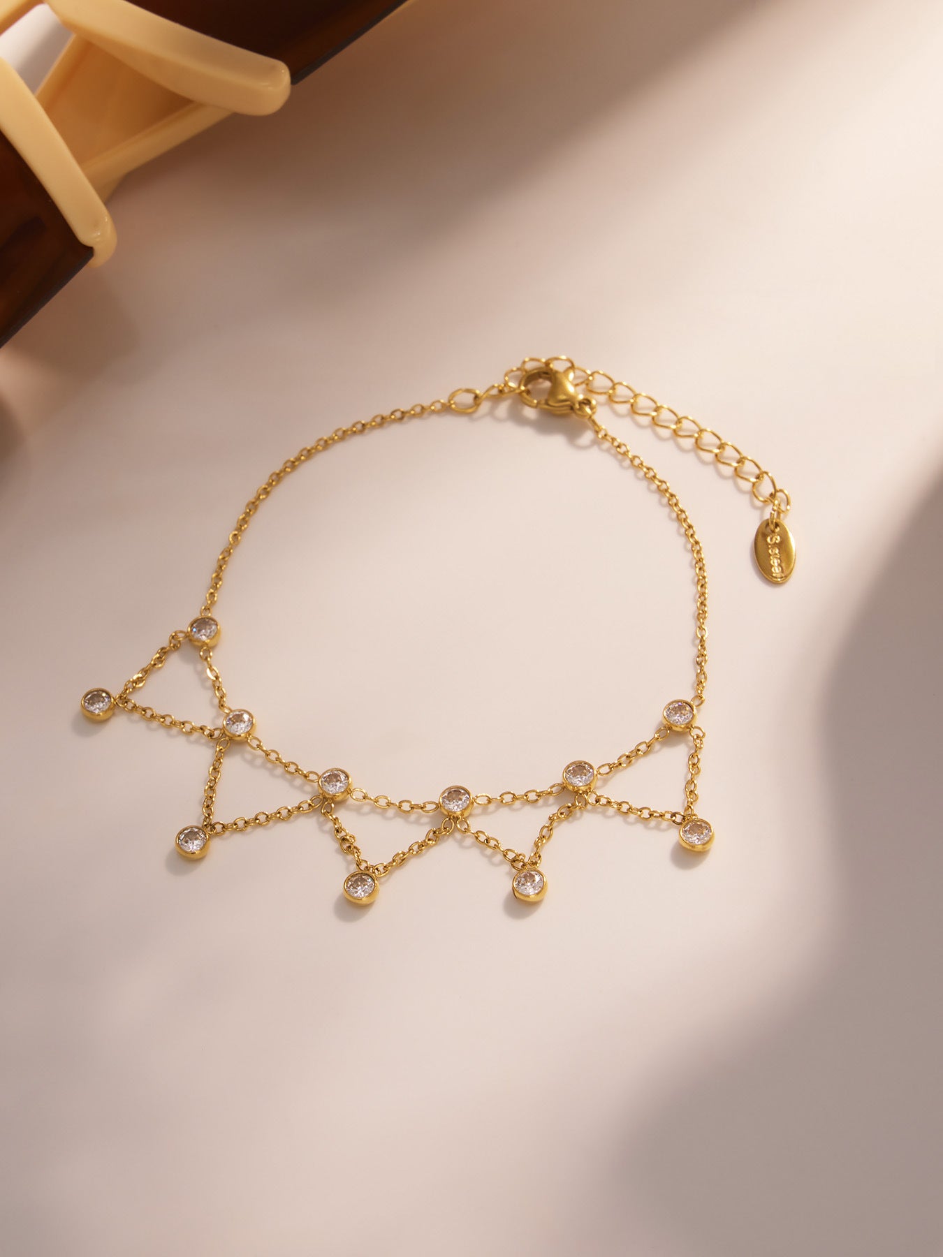316L Stainless Steel 18K Gold PVD Dainty Starburst Charm Chain Anklet - Dainty, Starburst, Zircon, Turquoise, Minimalist, Gold, Chain Wholesale Stainless Steel Jewelry - Sensitive Skin Friendly - Detail 5