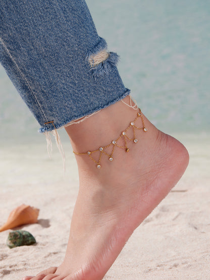 316L Stainless Steel 18K Gold PVD Dainty Starburst Charm Chain Anklet - Dainty, Starburst, Zircon, Turquoise, Minimalist, Gold, Chain Wholesale Stainless Steel Jewelry - Sensitive Skin Friendly - Detail 6