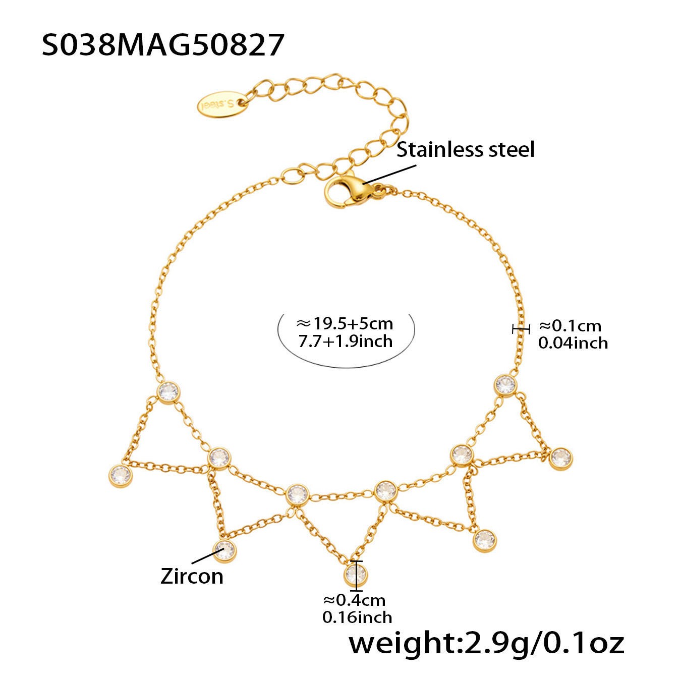 316L Stainless Steel 18K Gold PVD Dainty Starburst Charm Chain Anklet - Dainty, Starburst, Zircon, Turquoise, Minimalist, Gold, Chain Wholesale Stainless Steel Jewelry - Sensitive Skin Friendly - Detail 7