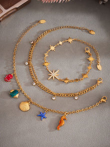 316L Stainless Steel 18K Gold PVD Dainty Starburst Charm Chain Anklet - Dainty, Starburst, Zircon, Turquoise, Minimalist, Gold, Chain Wholesale Stainless Steel Jewelry - Sensitive Skin Friendly - Detail 9