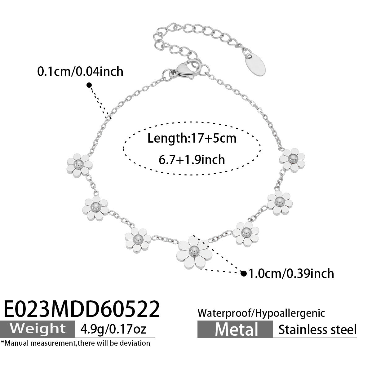 316L Stainless Steel 18K Gold PVD Daisy Bracelet - Daisy Design Elegant Bracelet Wholesale Stainless Steel Jewelry - Sensitive Skin Friendly - Detail 6