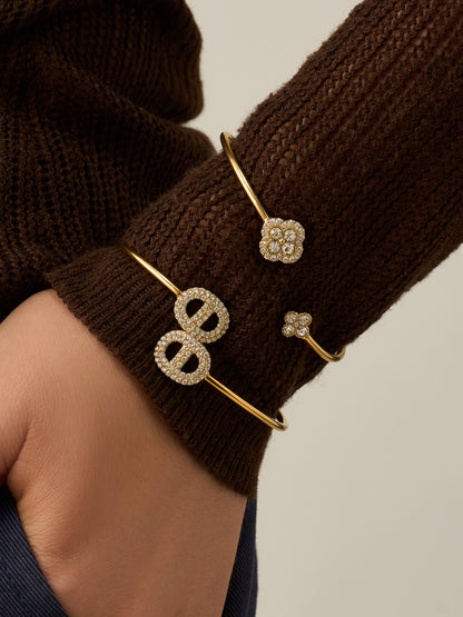 316L Stainless Steel 18K Gold PVD Delicate Crystal Flower Open Cuff Bangle - Crystal Flower, Open Cuff, Delicate, Modern Wholesale Stainless Steel Jewelry - Sensitive Skin Friendly - Detail 14