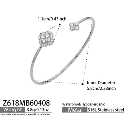 316L Stainless Steel 18K Gold PVD Delicate Crystal Flower Open Cuff Bangle - Crystal Flower, Open Cuff, Delicate, Modern Wholesale Stainless Steel Jewelry - Sensitive Skin Friendly - Detail 19