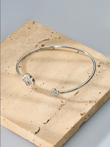 316L Stainless Steel 18K Gold PVD Delicate Crystal Flower Open Cuff Bangle - Crystal Flower, Open Cuff, Delicate, Modern Wholesale Stainless Steel Jewelry - Sensitive Skin Friendly - Detail 3