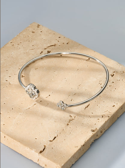316L Stainless Steel 18K Gold PVD Delicate Crystal Flower Open Cuff Bangle - Crystal Flower, Open Cuff, Delicate, Modern Wholesale Stainless Steel Jewelry - Sensitive Skin Friendly - Detail 3
