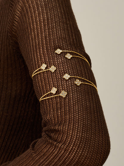 316L Stainless Steel 18K Gold PVD Delicate Crystal Flower Open Cuff Bangle - Crystal Flower, Open Cuff, Delicate, Modern Wholesale Stainless Steel Jewelry - Sensitive Skin Friendly - Detail 4