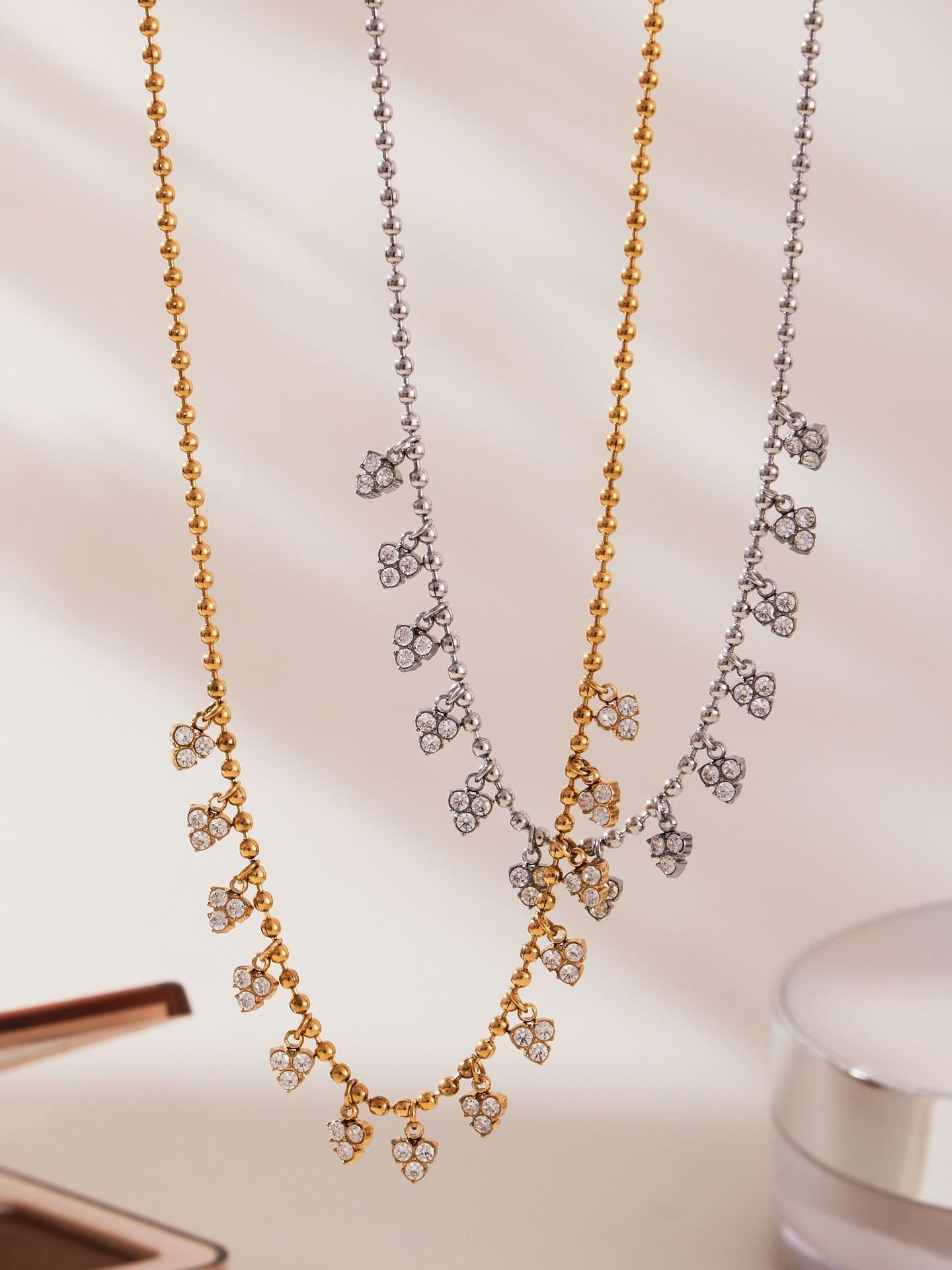 316L Stainless Steel 18K Gold PVD Delicate Triangle Tassel Micro Diamond Jewelry Set - Delicate, Triangle, Tassel, Micro Diamond, Minimalist Wholesale Stainless Steel Jewelry - Sensitive Skin Friendly - Detail 10