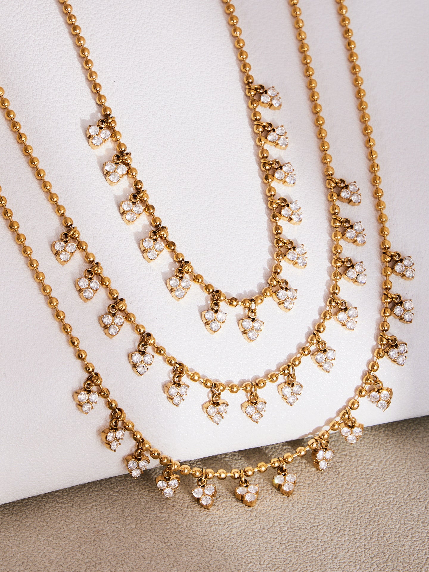 316L Stainless Steel 18K Gold PVD Delicate Triangle Tassel Micro Diamond Jewelry Set - Delicate, Triangle, Tassel, Micro Diamond, Minimalist Wholesale Stainless Steel Jewelry - Sensitive Skin Friendly - Detail 11