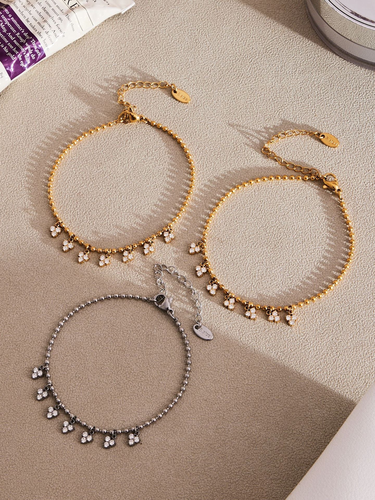316L Stainless Steel 18K Gold PVD Delicate Triangle Tassel Micro Diamond Jewelry Set - Delicate, Triangle, Tassel, Micro Diamond, Minimalist Wholesale Stainless Steel Jewelry - Sensitive Skin Friendly - Detail 13