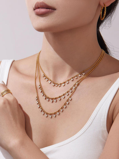 316L Stainless Steel 18K Gold PVD Delicate Triangle Tassel Micro Diamond Jewelry Set - Delicate, Triangle, Tassel, Micro Diamond, Minimalist Wholesale Stainless Steel Jewelry - Sensitive Skin Friendly - Detail 15