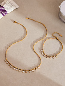 316L Stainless Steel 18K Gold PVD Delicate Triangle Tassel Micro Diamond Jewelry Set - Delicate, Triangle, Tassel, Micro Diamond, Minimalist Wholesale Stainless Steel Jewelry - Sensitive Skin Friendly - Detail 3